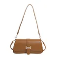 Vintage brown baguette shoulder bag with silver buckle and smooth faux leather finish - Brown