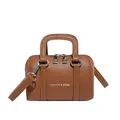 Brown litchi texture Boston handbag with adjustable shoulder strap and silver hardware - Brown