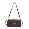 Vintage dark brown baguette bag with silver H-buckle and slim shoulder strap - Brown