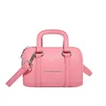 Pink lychee grain leather Boston handbag with silver hardware and removable strap - Pink