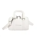 White mini Boston handbag with lychee texture leather, dual handles and silver hardware - White