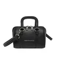 Chic black litchi pattern mini Boston bag with silver hardware for hand or crossbody use - Black