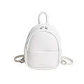 Minimalist white egg-shaped backpack in lychee texture leather with metal zippers - White