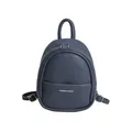 Mini egg-shaped backpack in dark grey-blue lychee texture leather with white lettering - Blue