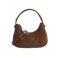 Bolso hobo vintage de media luna en piel sintética marrón con detalles plateados - Caqui