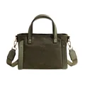Bolso tote de nailon verde militar con adornos de cuero y correa de hombro ancha - Verde