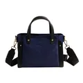 Bolso tote de nailon azul marino con asas negras, correa ancha y detalles dorados - Azul