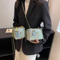 Blue tweed crossbody bag with gold camellia flower and chain strap in two sizes - Large / Blue