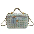 Schicke hellblaue Tweed-Umhängetasche mit goldener Kamelie und Vintage-Kettendesign - Grün Klein