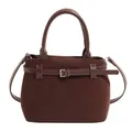 Borsa a mano vintage marrone scuro in pelle scamosciata opaca con finiture in pelle - Marrone