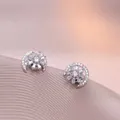 Eleganti orecchini a lobo in argento con stella e luna crescente e pietre di zircone lucido - Orecchini Ruotabili con Fiori Stelle e Luna (E0562)