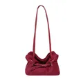 Vintage burgundy suede underarm bag with pleated design and golden ring hardware detail - Red