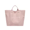 Borsa tote in pelle scamosciata rosa con scritta TOTE BAG bianca e due manici - Rosa