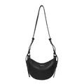Sac bandoulière demi-lune noir classique avec texture litchi et sangle réglable - Noir
