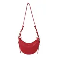 Sac bandoulière demi-lune rouge à texture litchi avec lettrage fashion doré - Rouge
