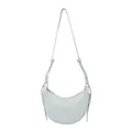 Sac bandoulière demi-lune bleu clair en cuir avec sangle réglable et lettrage doré chic - Bleu