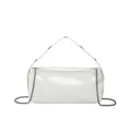 Creamy white PU leather handbag with silver metal grommets and chain strap - White