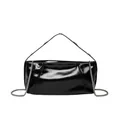 Glossy black handbag with silver chain strap and polished patent leather finish - Black