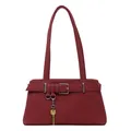 Retro donkerrode mat leren tote tas met zilveren gesp en gouden sleutelhanger - Rood