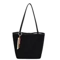 Large black suede tote bag with leather straps and bohemian beaded tassel accessory - With Pendant / Black