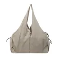 Large beige nylon tote bag with drawstring side pockets and a durable casual design - Off White