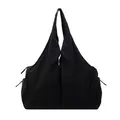 Large black nylon tote bag with wide handles and side pockets for casual daily use - Black
