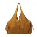 Ginger yellow nylon tote bag featuring adjustable drawstrings and large capacity design - Yellow