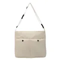 Minimalistische cremefarbene Nylon-Umhängetasche mit zwei Taschen und Gurt - Gebrochenes Weiß