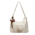Cream white faux leather multi-functional backpack with cute teddy bear charm - With Pendant / Off White