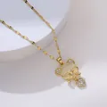 Goldene Titanstahl-Halskette mit Katzenaugen-Bärenanhänger und funkelnden Herzanhängern - Gold Bär