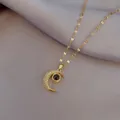 Golden crescent moon projection necklace for women with zircon inlay and sequins chain - Crescent Moon Projection Stone Style (X0367)