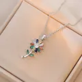 Fashionable sunflower pendant necklace with multicolor zircon stones and silver chain - Silver Multicolor Sunflower Style (X0514)