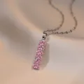 Pink zircon bamboo-style pendant necklace with polished silver steel chain on silk - Pink Zirconia Bamboo Style (X0822)
