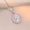 Elegant rabbit pendant necklace in silver with pink shell inlay and sparkling crystals - Rabbit Style (X0941) / Steel