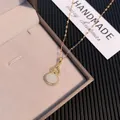 Vintage titanium steel necklace with gold gourd pendant and white stone inlay - Gourd Style (X0693) / Gold