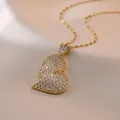 Golden heart necklace with crown detail and pavé zircon crystals on elegant silk - Gradient White Heart (With Pendant)