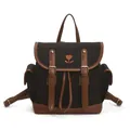 Sac à dos rétro en toile noire avec détails en cuir marron et broderie coeur - Noir