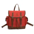 Sac à dos rétro contrasté rouge et marron avec broderie coeur et boucles - Rouge