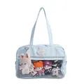 Bolso ita azul claro con lunares, ventana transparente y dijes de muñecos anime - Estilo de Lunares Azules