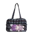 Borsa Ita a quadri scuri con finestra e bambola di peluche viola per i fan degli anime - Stile Gingham Blu Scuro