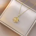 Golden flower pendant necklace with yellow marquise zircons and six-petal rotating design - Gold Pale Yellow Floral Style (X1310)