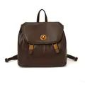 Mochila retro de cuero sintético marrón oscuro con cierre de latón para mujeres - Marrón