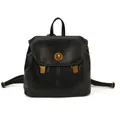 Mochila clásica vintage de cuero negro con un elegante cierre de anillo dorado - Negro