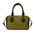 Retro Boston Handtasche aus grasgrünem Wildleder mit braunem Lederbesatz und Reißverschluss - Grün