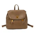 Mochila vintage de cuero PU marrón para mujer con cierre de giro metálico elegante - Caqui