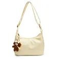 Borsa a tracolla a mezzaluna bianco crema con grazioso ciondolo a forma di orsetto - Grande Con Ciondolo / Bianco Sporco