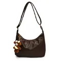 Borsa hobo marrone scuro in ecopelle con tracolla regolabile e ciondolo a orsetto - Grande Con Ciondolo / Marrone