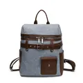 Light blue and brown contrast fashion backpack with adjustable straps and front pocket - Blue