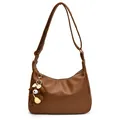 Borsa hobo a mezzaluna in finta pelle marrone con tracolla e ciondolo a orso - Grande Con Ciondolo / Marrone