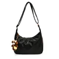 Borsa a tracolla nera minimalista a mezzaluna con ciondolo a forma di orsetto marrone - Grande Con Ciondolo / Nero